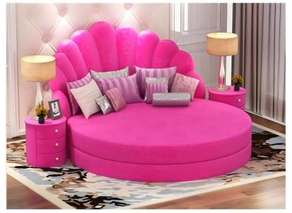 Cama redonda elegante branca com estofamento de veludo roxo para quarto moderno