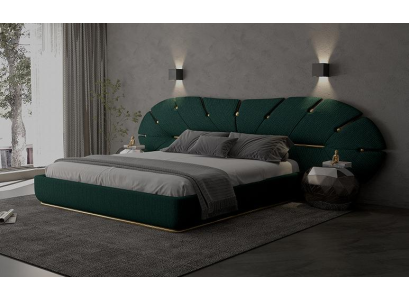 Cama luxuosa com acentos acolchoados para quarto moderno