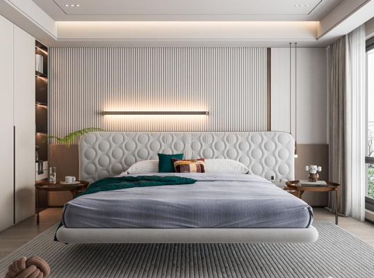 Cama branca moderna com design minimalista e arredondado