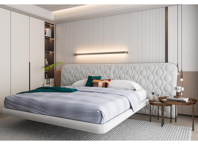 Cama branca moderna com design minimalista e arredondado