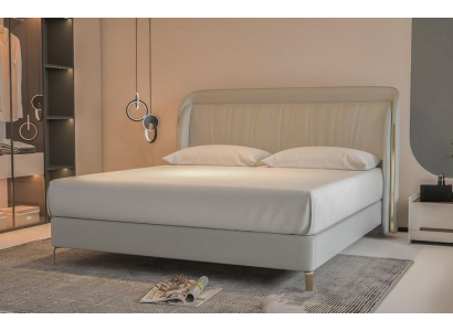 Cama de luxo moderna com cabeceira dourada elegante em cinza