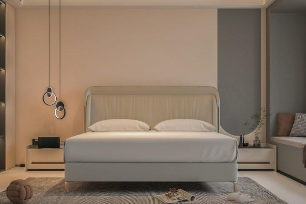 Cama de luxo moderna com cabeceira dourada elegante em cinza