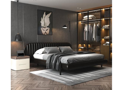 Design moderno de cama preta com sono confortável