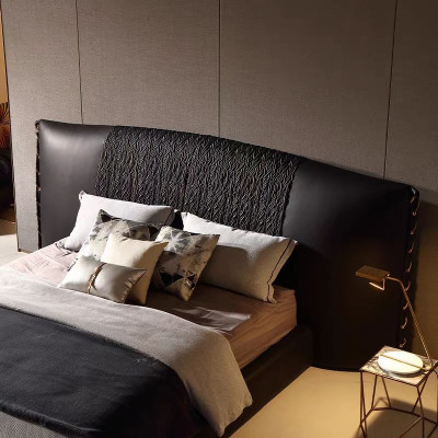 Cama moderna preta, estofada, luxo, exclusiva