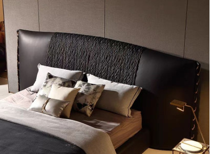 Cama moderna preta, estofada, luxo, exclusiva