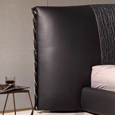 Cama moderna preta, estofada, luxo, exclusiva