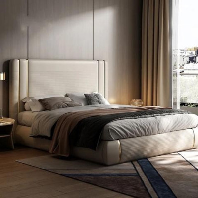 Cama bege com design moderno e luxuoso