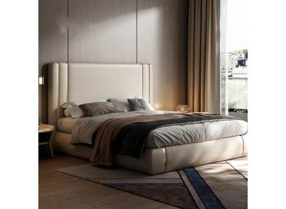 Cama bege com design moderno e luxuoso