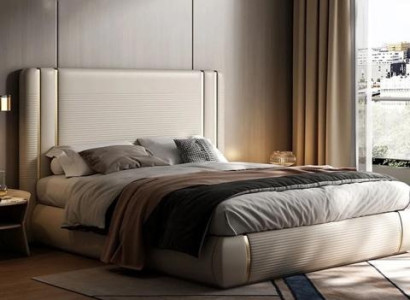 Cama bege com design moderno e luxuoso