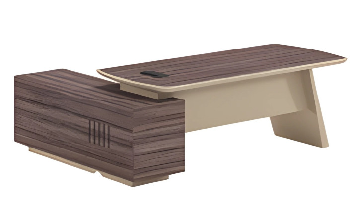 Escrivaninha moderna com aparência de madeira de carvalho e marrom, tampo e uma gaveta