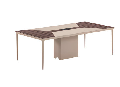 Mesa de conferência bege com estrutura de madeira e design moderno para escritório e reuniões