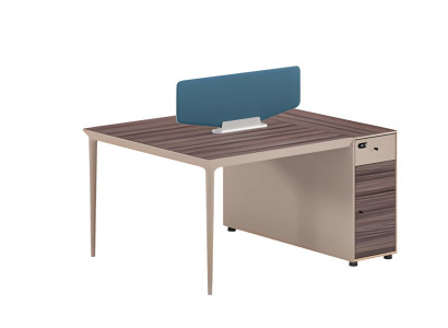 Escrivaninha com divisórias atraentes em bege e marrom, com gavetas e uma chave azul