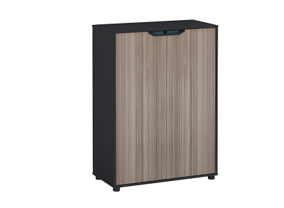 Armário moderno com aparência de madeira marrom e preta e gavetas de armazenamento de qualidade