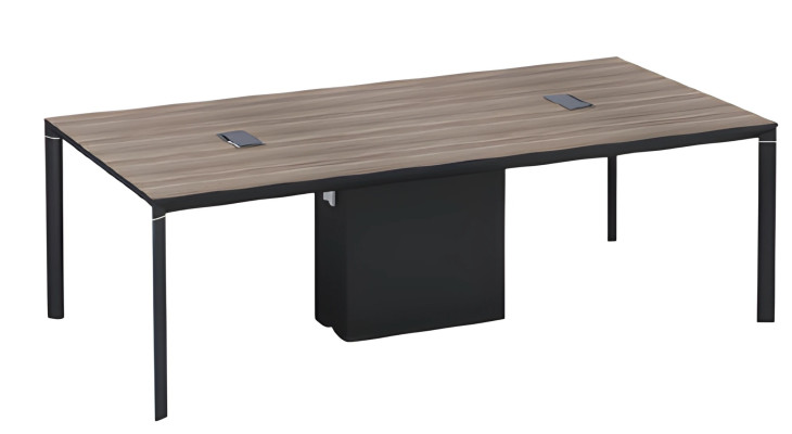 Mesa de conferência moderna preta com gerenciamento de cabos