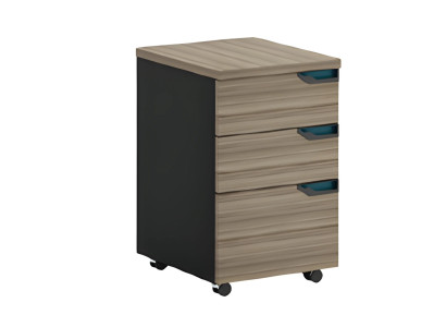 Cômoda móvel preta e marrom com 3 gavetas e rodas para escritório