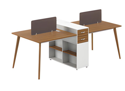 Mesa de escritório moderna com prateleira e divisória simples