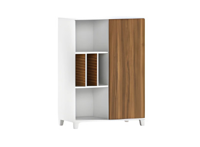 Moderno armário de madeira branca com prateleiras abertas e portas elegantes