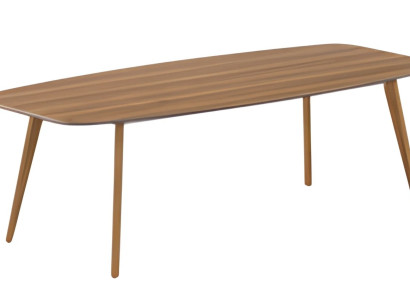 Mesa moderna com tampo elegante e pernas de madeira simples