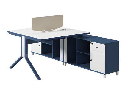 Escrivaninha preta e branca com gaveta, espaço de armazenamento e pernas metálicas modernas