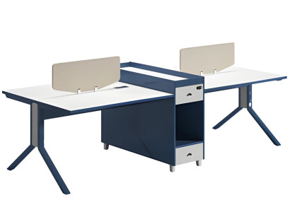 Escrivaninha moderna de dois lados com painel divisório e espaço de armazenamento