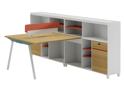 Escrivaninha moderna com armazenamento e prateleira laranja