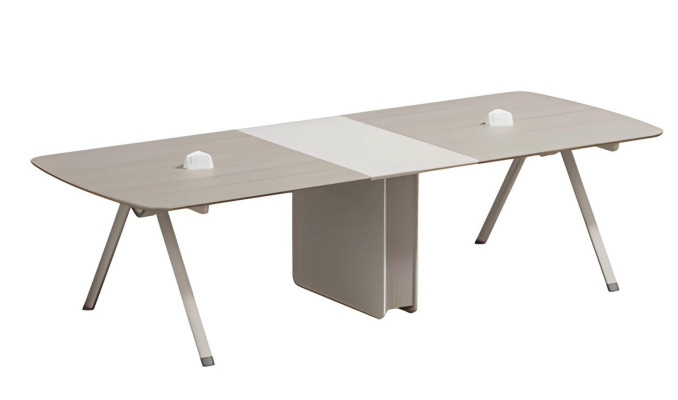 Mesa de reunião modular em bege com gaveta embutida e design moderno