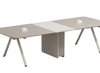Mesa de reunião modular em bege com gaveta embutida e design moderno