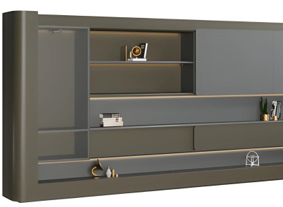 Armário de escritório moderno preto com iluminação LED cinza e espaço de armazenamento