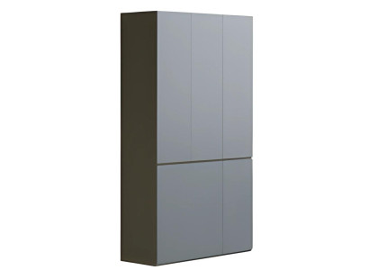 Moderno armário de escritório cinza sem puxadores, alto, com espaço de armazenamento, em estilo simples