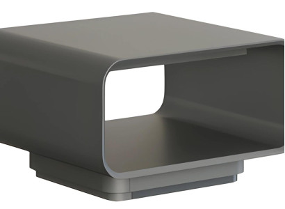 Mesa de café moderna cinza e preta com prateleira aberta em estilo minimalista