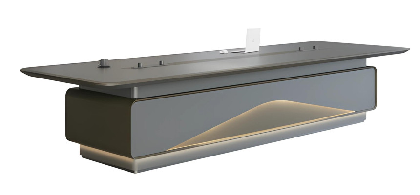 Mesa de conferência iluminada por LED com conexões técnicas