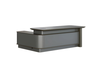 Escrivaninha cinza moderna com armazenamento e gerenciamento de cabos