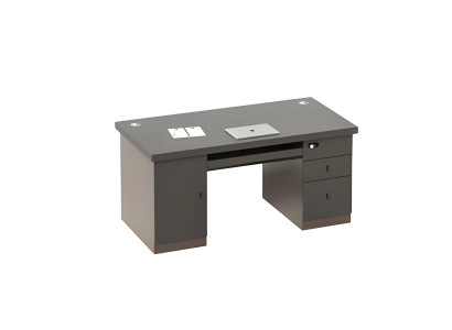 Escrivaninha moderna preta e cinza com espaço de armazenamento e gerenciamento de cabos