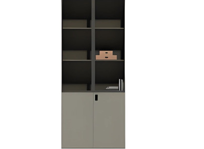 Escritório moderno com prateleiras e portas