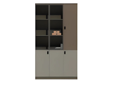 Armário de escritório moderno marrom cinza com prateleiras e portas