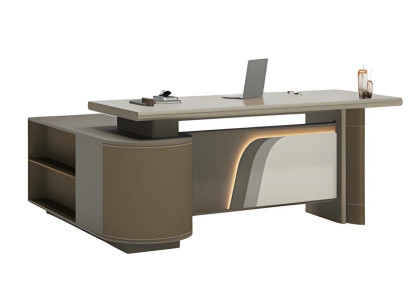 Mesa moderna marrom e bege com iluminação LED para escritório e home office