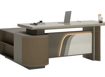 Mesa moderna marrom e bege com iluminação LED para escritório e home office