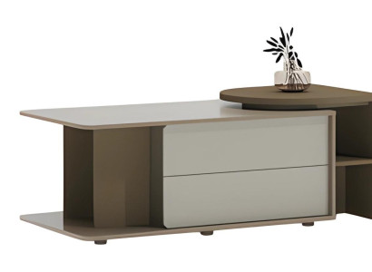 Moderna mesa de café bege e marrom com gavetas