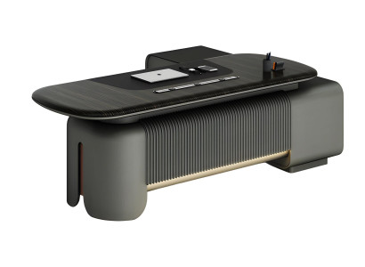 Escritório moderno com design elegante e superfície preta, iluminação Escritório moderno com design elegante e superfície preta, iluminação