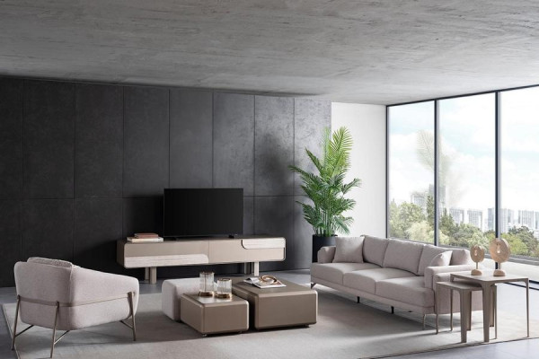 Conjunto de sala de estar moderno e elegante em bege