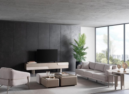 Conjunto de sala de estar moderno e elegante em bege