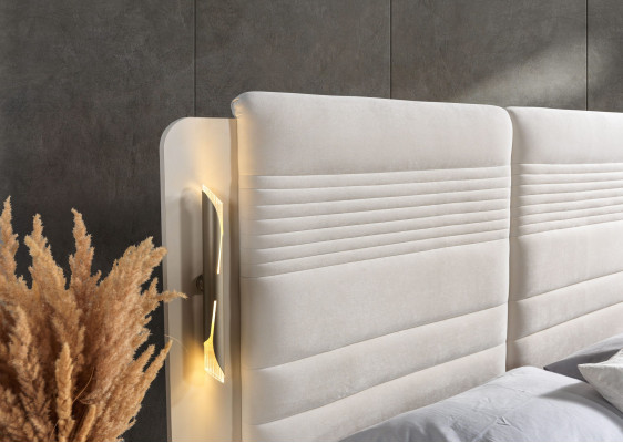 Conjunto de cama elegante com estofamento e 3 mesas de cabeceira, conjunto de 3 peças