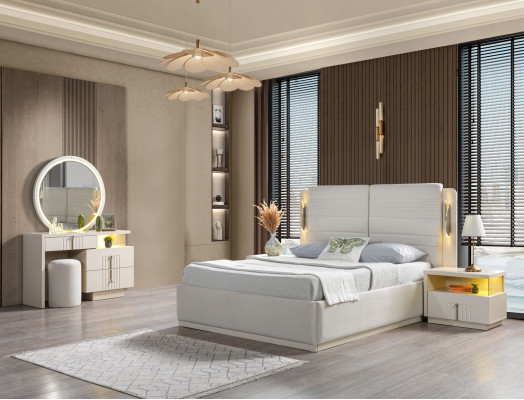 Conjunto de cama moderno e elegante com 2 mesas de cabeceira, 5 peças