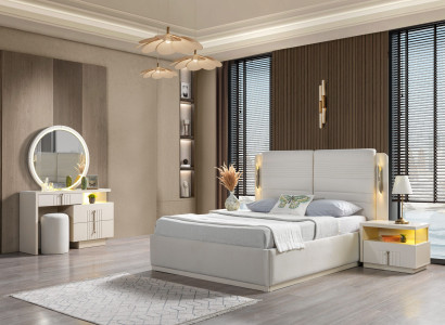 Conjunto de cama moderno e elegante com 2 mesas de cabeceira, 5 peças