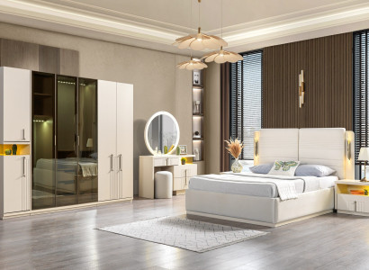 Conjunto de móveis de quarto moderno cama armário mesa de cabeceira