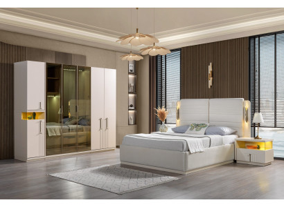 Conjunto de móveis de quarto Koko cama, armário, mesa de cabeceira 4 peças.