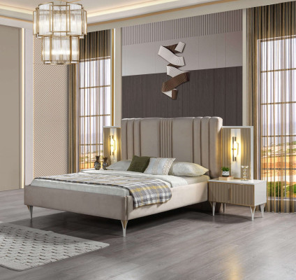 Conjunto de móveis elegante de 3 peças com cama e mesas de cabeceira