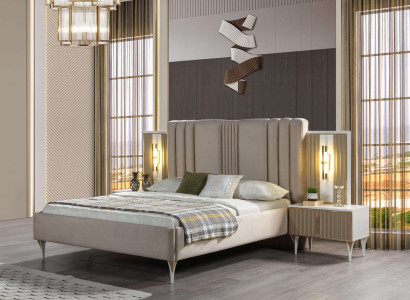 Conjunto de móveis elegante de 3 peças com cama e mesas de cabeceira