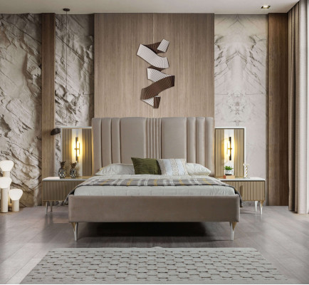 Conjunto de móveis elegante de 3 peças com cama e mesas de cabeceira