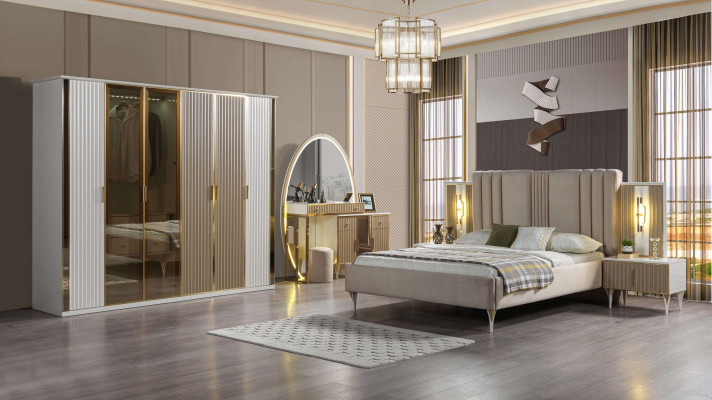 Conjunto de cama moderno com 6 peças, incluindo mesa de cabeceira